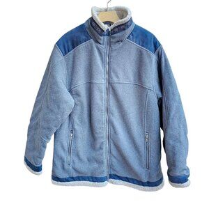 Cabelas Sherpa Fleece Jacket Gray & Blue Lined Full Zip Jacket Barn Coat, Large